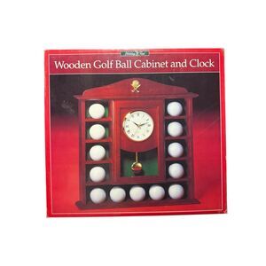 Vintage Holiday Time Wooden Golf Ball Cabinet & Clock Quartz Cherry finish NEW